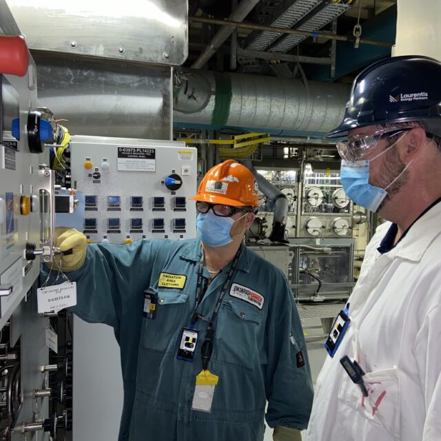 Laurentis's Mike Lefebvre (right) and OPG's Don Perrie (left) inspect He-3 Tool
